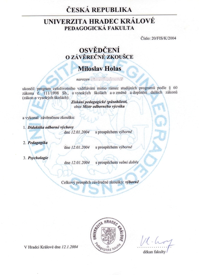 Pedagogická způsobilost, obor: Mistr odborného výcviku