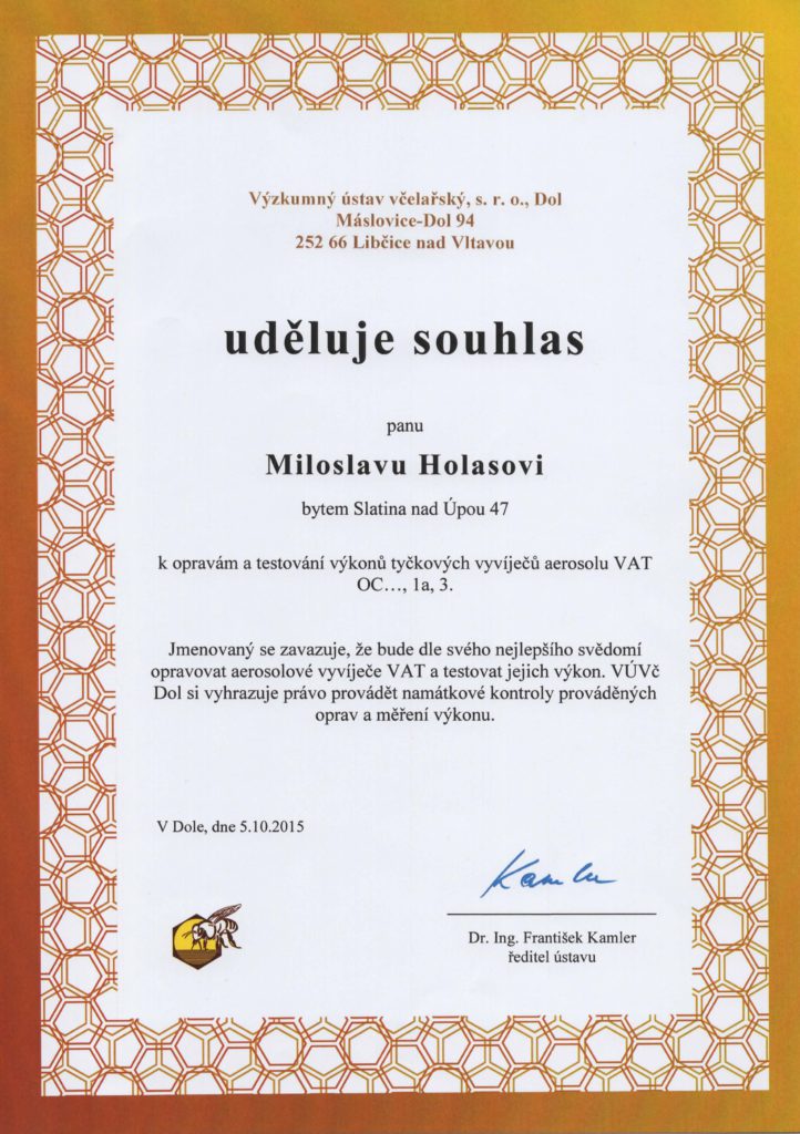 Souhlas k opravám a testování vyvíječů VAT
